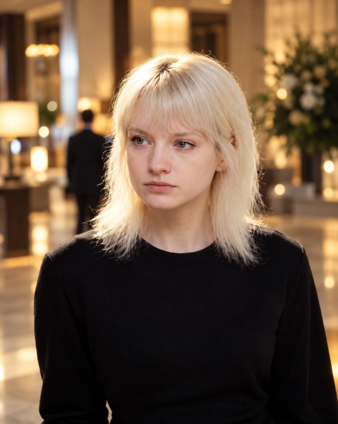 Thoughtful Platinum Blonde in a Luxurious Lobby - Amanda Askell